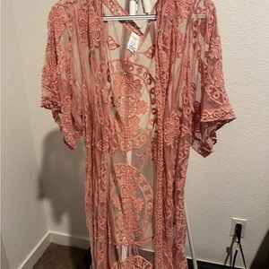 Pink Lace Kimono Cardigan